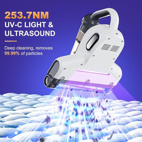 Bed Vacuum Cleaner Cordless, 18Kpa Mattress Vacuum Cleaner with 253.7nm UV-C Light, Ultrasonic Technology & HEPA Filter for Bed, Sofa, Couch, Crib in Saudi Arabia