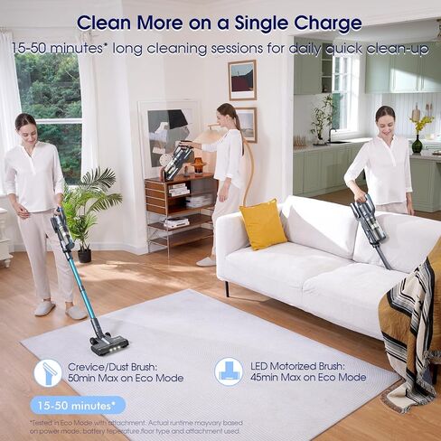 35,000pa Cordless Vacuum Cleaner, Max 50 Minutes, Lightweight Cordless Cleaners for Home, Stick and Handheld Vacuum for Carpets, Hard Floor, Pet Hair, Cars (Blue) in Saudi Arabia