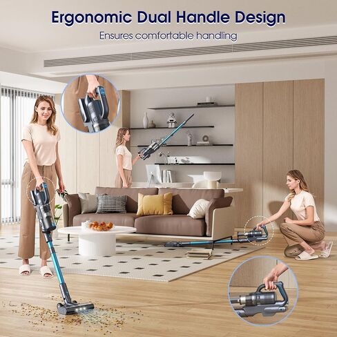 35,000pa Cordless Vacuum Cleaner, Max 50 Minutes, Lightweight Cordless Cleaners for Home, Stick and Handheld Vacuum for Carpets, Hard Floor, Pet Hair, Cars (Blue) in Saudi Arabia