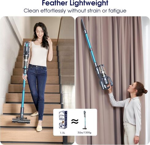 35,000pa Cordless Vacuum Cleaner, Max 50 Minutes, Lightweight Cordless Cleaners for Home, Stick and Handheld Vacuum for Carpets, Hard Floor, Pet Hair, Cars (Blue) in Saudi Arabia