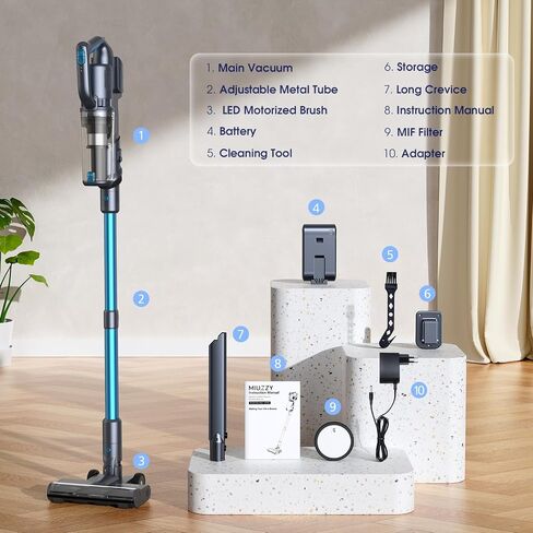 35,000pa Cordless Vacuum Cleaner, Max 50 Minutes, Lightweight Cordless Cleaners for Home, Stick and Handheld Vacuum for Carpets, Hard Floor, Pet Hair, Cars (Blue) in Saudi Arabia