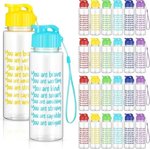 Zhehao 24 Pcs Back to School Gift Water Bottles 17 oz Motivational Plastic Bottle Rainbow Colored Reusable Sport Team Water Bottles with Leak Proof Flip Top for Prizes Summer Birthday Party Favors in Saudi Arabia