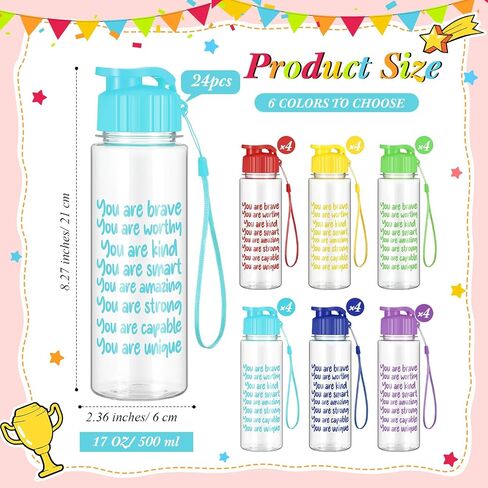 Zhehao 24 Pcs Back to School Gift Water Bottles 17 oz Motivational Plastic Bottle Rainbow Colored Reusable Sport Team Water Bottles with Leak Proof Flip Top for Prizes Summer Birthday Party Favors in Saudi Arabia