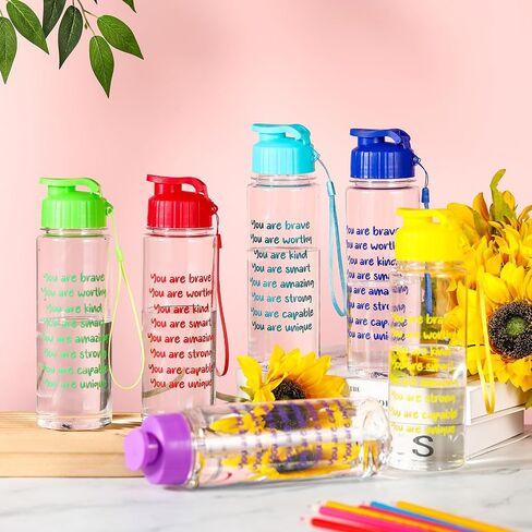 Zhehao 24 Pcs Back to School Gift Water Bottles 17 oz Motivational Plastic Bottle Rainbow Colored Reusable Sport Team Water Bottles with Leak Proof Flip Top for Prizes Summer Birthday Party Favors in Saudi Arabia