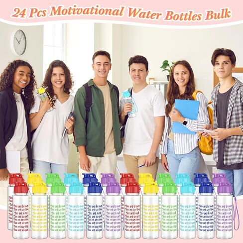 Zhehao 24 Pcs Back to School Gift Water Bottles 17 oz Motivational Plastic Bottle Rainbow Colored Reusable Sport Team Water Bottles with Leak Proof Flip Top for Prizes Summer Birthday Party Favors in Saudi Arabia