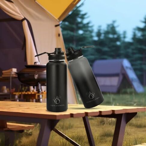 Vacuum Insulated Stainless Steel Water Bottle 32 oz With Wide Mouth And Bounce Lid BPA Free 24 Hours Cold And 12 Hours Hot (Ombre: Grey/Black) in Saudi Arabia