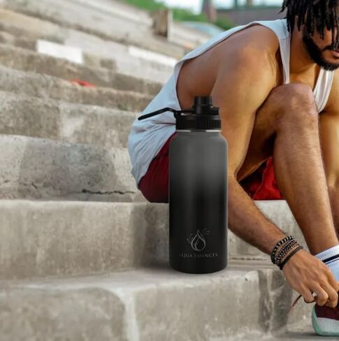 Vacuum Insulated Stainless Steel Water Bottle 32 oz With Wide Mouth And Bounce Lid BPA Free 24 Hours Cold And 12 Hours Hot (Ombre: Grey/Black) in Saudi Arabia