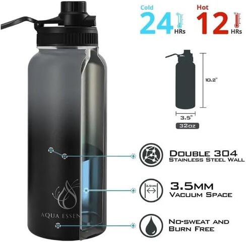 Vacuum Insulated Stainless Steel Water Bottle 32 oz With Wide Mouth And Bounce Lid BPA Free 24 Hours Cold And 12 Hours Hot (Ombre: Grey/Black) in Saudi Arabia