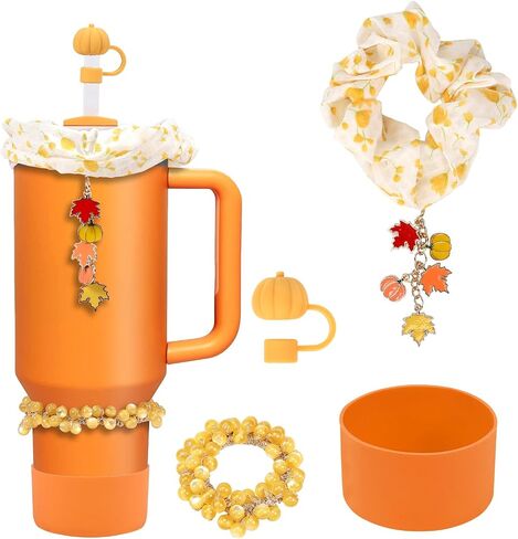 Halloween Stanley Cup Accessories Set: Includes 40oz and 30oz Halloween Straw Toppers, Orange Boot Protectors, Pumkin Charm and All Stanley Tumbler Essentials for Ultimate Convenience in Saudi Arabia