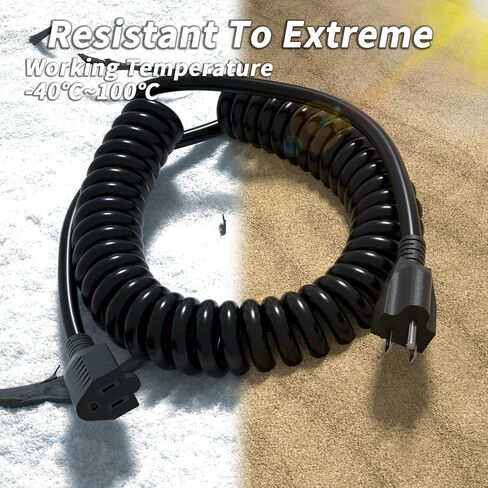 18/3 Gauge Black ملفوفة سلك 15 قدمًا مقاومًا للماء ، مثبطات اللهب ، مرنة 3 سلك دوامة ملفوفة لشيكات البليت الكهربائية ، 10A 1250W 18AWG ، ETL المدرجة in Kuwait