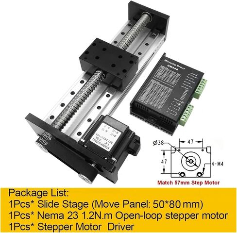 [57mm Open Step 1.2Nm] Linear Guide Rail Slide Stage Double Linear Rail X-Y-Z Axis 100-1200mm Stroke BallScrew SFU1204 1605 1610 Nema23 Stepper Motor(900mm SFU1610) in Kuwait