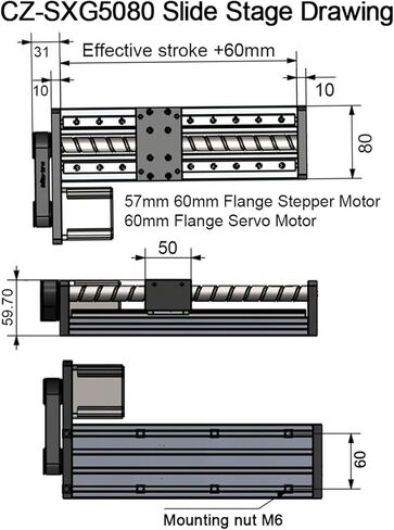 [57mm Open Step 1.2Nm] Linear Guide Rail Slide Stage Double Linear Rail X-Y-Z Axis 100-1200mm Stroke BallScrew SFU1204 1605 1610 Nema23 Stepper Motor(900mm SFU1610) in Kuwait