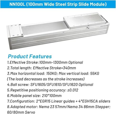 150Kg Heavy Load 100mm Wide Steel Strip Sliding Table Fully Enclosed Linear Module Stage SFU1605(80 Motor Bracket,300mm SFU1610) in Kuwait