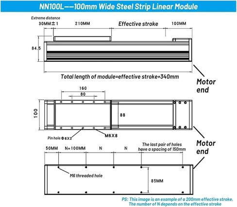 150Kg Heavy Load 100mm Wide Steel Strip Sliding Table Fully Enclosed Linear Module Stage SFU1605(80 Motor Bracket,300mm SFU1610) in Kuwait