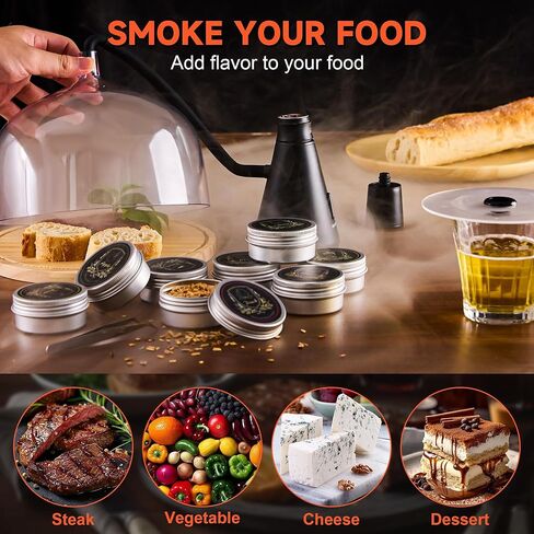 طقم مدخن كوكتيل أنيقة - يشرب مشروب الويسكي الكامل مع 8 نكهات من رقائق الخشب والقبة والإكسسوارات ، تضيف نكهة إلى الطعام والمشروبات ، مجموعة infuser للاستخدام في الهواء الطلق الداخلي in Kuwait