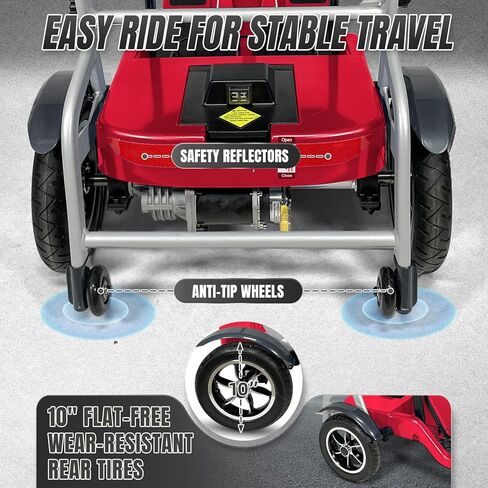 الدراجات البخارية R3B-Mobility لكبار السن البالغين فائقة الوزن خفيفة الوزن طاقة طي طية 4 درجات حرارة العجلات مع حامل كأس المصباح ، ومضغوط ومريح للموافقة على طيران السفر ، الأحمر ، الأحمر in Kuwait