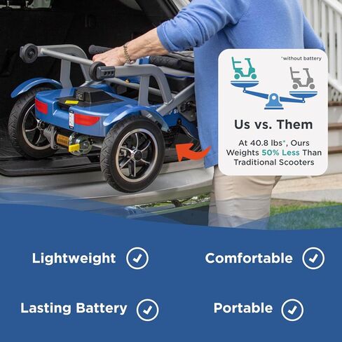 حتى Lite Lite Lightweight Polding Scooter - الدراجات البخارية لكبار السن - الكراسي المتحركة الكهربائية للبالغين (الأزرق) in Kuwait