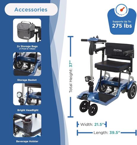 حتى Lite Lite Lightweight Polding Scooter - الدراجات البخارية لكبار السن - الكراسي المتحركة الكهربائية للبالغين (الأزرق) in Kuwait