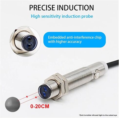 M12 Diffuse photoelectric Sensor IP65 20cm Long Distance 24v NPN PNP photoelectric Infrared Switch(E12-DS20PB PNP NC) in Saudi Arabia