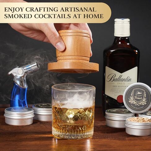 G GOOD GAIN Whiskey Smoker Kit with Torch - Old Fashioned Cocktail Smoker Kit with 6 Flavors Wood Chips | Drink Bourbon Infuser Set with 4 Stainless Steel Ice Stone for Men, Dad (No Fuel Included) in Saudi Arabia
