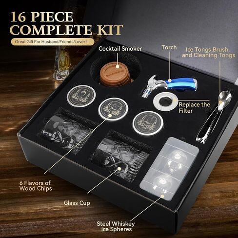 G GOOD GAIN Whiskey Smoker Kit with Torch - Old Fashioned Cocktail Smoker Kit with 6 Flavors Wood Chips | Drink Bourbon Infuser Set with 4 Stainless Steel Ice Stone for Men, Dad (No Fuel Included) in Saudi Arabia