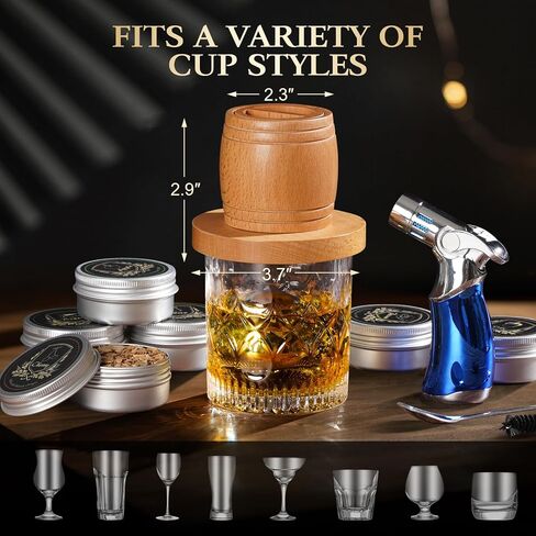 G GOOD GAIN Whiskey Smoker Kit with Torch - Old Fashioned Cocktail Smoker Kit with 6 Flavors Wood Chips | Drink Bourbon Infuser Set with 4 Stainless Steel Ice Stone for Men, Dad (No Fuel Included) in Saudi Arabia