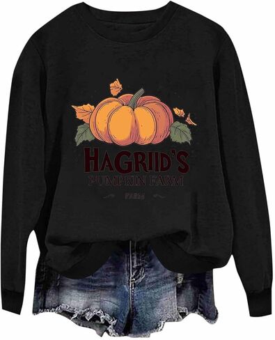 Womens Pullover Sweatshirt عيد الشكر يطبع اليقطين الأكمام الطويلة الطاقم in Kuwait