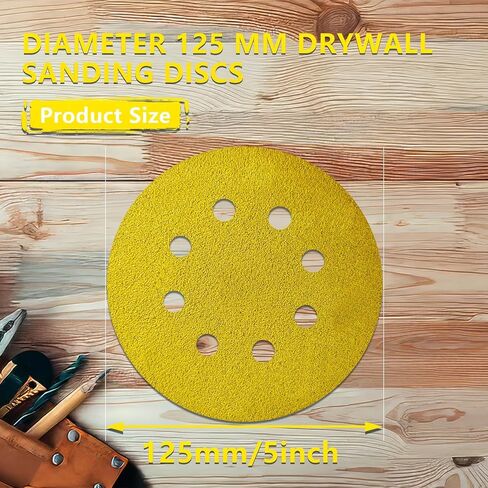 135 PCS 5 Inch Sanding Discs, 8 Hole, Hook and Loop, 40-400 Grit, Gold, for Random Orbital Sander in Kuwait