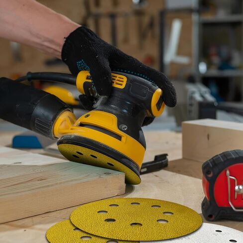 135 PCS 5 Inch Sanding Discs, 8 Hole, Hook and Loop, 40-400 Grit, Gold, for Random Orbital Sander in Kuwait