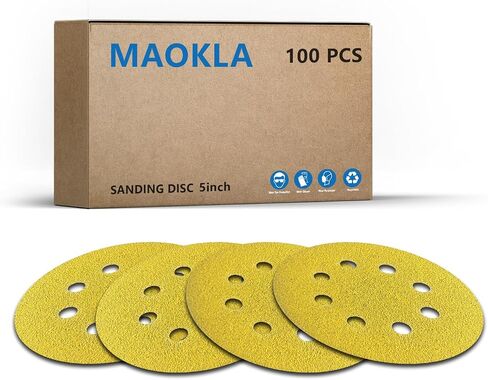 135 PCS 5 Inch Sanding Discs, 8 Hole, Hook and Loop, 40-400 Grit, Gold, for Random Orbital Sander in Kuwait