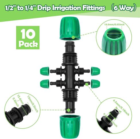 10 Pack 1/2 Inch To 1/4 Inch Drip Irrigation Fittings (1/2" ID x 0.65" OD), Drip Line Irrigation Locked Barbed 1/2" To 1/4" Adapter 1/2 Inch To 1/4 Inch Reducer Tee in Kuwait