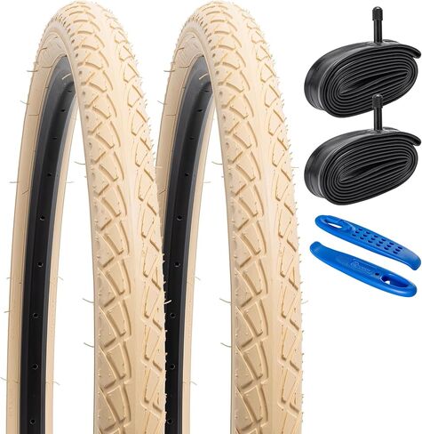 YUNSCM 2-PCS 26" Bike Tires 26x 1.95/53-559 and 26" Heavy Duty Bike Tubes Schrader Valve Compatible with Road Bike 26x1.90 26x1.95 26x2.0 Bicycle Tires and Tubes Beige (Y-1059) in Saudi Arabia