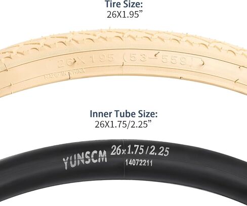 YUNSCM 2-PCS 26" Bike Tires 26x 1.95/53-559 and 26" Heavy Duty Bike Tubes Schrader Valve Compatible with Road Bike 26x1.90 26x1.95 26x2.0 Bicycle Tires and Tubes Beige (Y-1059) in Saudi Arabia