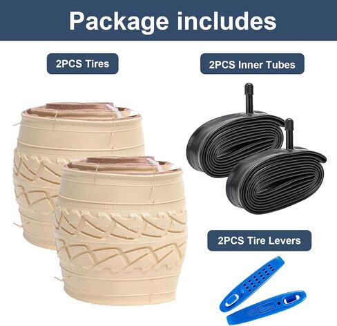 YUNSCM 2-PCS 26" Bike Tires 26x 1.95/53-559 and 26" Heavy Duty Bike Tubes Schrader Valve Compatible with Road Bike 26x1.90 26x1.95 26x2.0 Bicycle Tires and Tubes Beige (Y-1059) in Saudi Arabia
