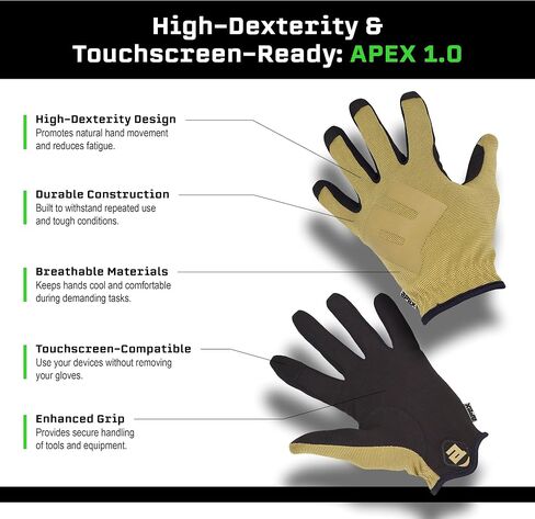 APEX 1.0 High Dexterity Gloves for Work, Tactical, Shooting, Hunting, Multi Sport, Outdoor Protection, Full Finger, Snug Secure Fit, Breathable Design in Saudi Arabia