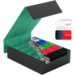 Trading Card Storage Box, 3800+ with 20 Colorful Dividers&5 Supporters, Leather Magnetic Closure Storage Box, Card Deck Box for YuGiOh, MTG, Black/Red in Saudi Arabia