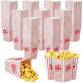 Meanplan 200 PCS Fopcorn Boxes Mini Paper Popcorn Holder Cardboard Carting Container for Party يمكن التخلص من الأكياس الخفيفة لحفل زفاف عيد الميلاد ، 2.2 × 4.2 × 3 في (شريط ، أحمر ، أبيض) in Kuwait