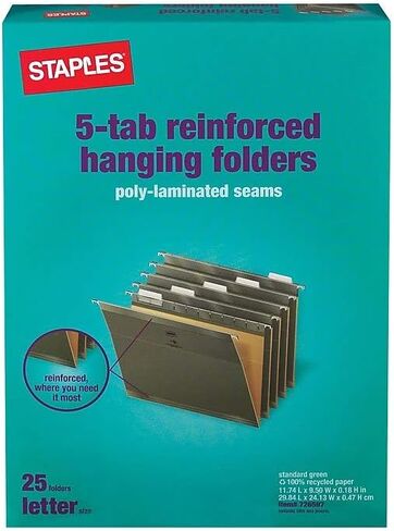 Staples 345001 Hanging File Folders 5-Tab Legal Size Assorted Colors 25/Bx in Kuwait