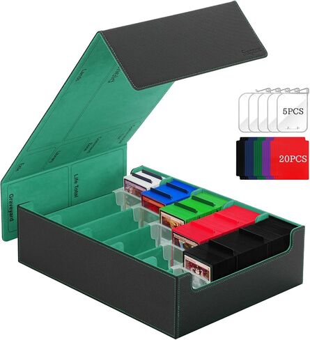 Trading Card Storage Box, 3800+ with 20 Colorful Dividers&5 Supporters, Leather Magnetic Closure Storage Box, Card Deck Box for YuGiOh, MTG, Black/Red in Saudi Arabia