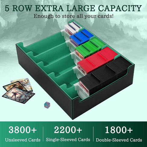 Trading Card Storage Box, 3800+ with 20 Colorful Dividers&5 Supporters, Leather Magnetic Closure Storage Box, Card Deck Box for YuGiOh, MTG, Black/Red in Saudi Arabia
