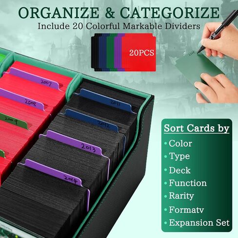 Trading Card Storage Box, 3800+ with 20 Colorful Dividers&5 Supporters, Leather Magnetic Closure Storage Box, Card Deck Box for YuGiOh, MTG, Black/Red in Saudi Arabia