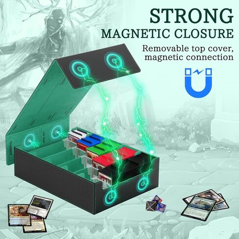 Trading Card Storage Box, 3800+ with 20 Colorful Dividers&5 Supporters, Leather Magnetic Closure Storage Box, Card Deck Box for YuGiOh, MTG, Black/Red in Saudi Arabia