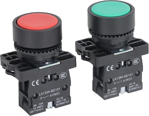 APIELE 2PCS 22MM Momentary Push Button Switch Red Green 10A 600V Plastic Material (1NO+1NC) in Kuwait