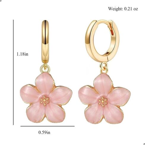Cute Sakura Flower Hoop Earrings for Women, Sweet Stunning Enamel Cherry Blossom Drop Dangle Earrings Trendy 14K Gold Beauty Aesthetic Jewelry Gifts in Saudi Arabia