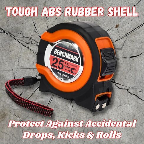 Benchmark - 3 Pack - 25 ft Tape Measures - Easy to Read Fractions to 1/8th inch - Magnetic Tip - Thumb and Quick Lock - Autowind - Belt Clip - Orange/Red in Kuwait