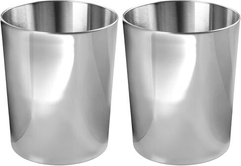 MDESign Round Metal صغير 1.7 جالون إعادة تدوير القمامة يمكن أن تضعف سلة النفايات ، صندوق حاوية القمامة للحمامات ، المطبخ ، غرفة النوم ، المكتب المنزلي - الفولاذ المقاوم للصدأ متينة - مربي - 2 عبوة - مصقول in Saudi Arabia