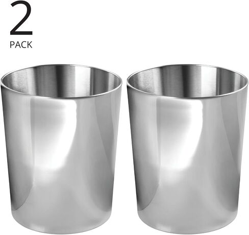 MDESign Round Metal صغير 1.7 جالون إعادة تدوير القمامة يمكن أن تضعف سلة النفايات ، صندوق حاوية القمامة للحمامات ، المطبخ ، غرفة النوم ، المكتب المنزلي - الفولاذ المقاوم للصدأ متينة - مربي - 2 عبوة - مصقول in Saudi Arabia