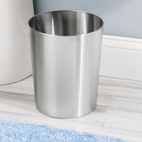 MDESign Round Metal صغير 1.7 جالون إعادة تدوير القمامة يمكن أن تضعف سلة النفايات ، صندوق حاوية القمامة للحمامات ، المطبخ ، غرفة النوم ، المكتب المنزلي - الفولاذ المقاوم للصدأ متينة - مربي - 2 عبوة - مصقول in Saudi Arabia