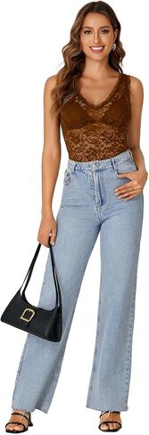 Rooscier Women's Floral Lace Scallop V Neck Sleeveless Sheer Tank Cami Top Blouse in Saudi Arabia