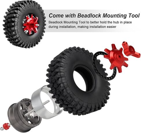 عجلات وإطارات Hobbypark 1.9 Beadlock 120 مم / 4.72 بوصة ارتفاع وأداة تثبيت للتركيب لزاحف RC 1/10 مع حشوات إسفنجية، مجموعة من 4 قطع (فضي وأسود) in Kuwait